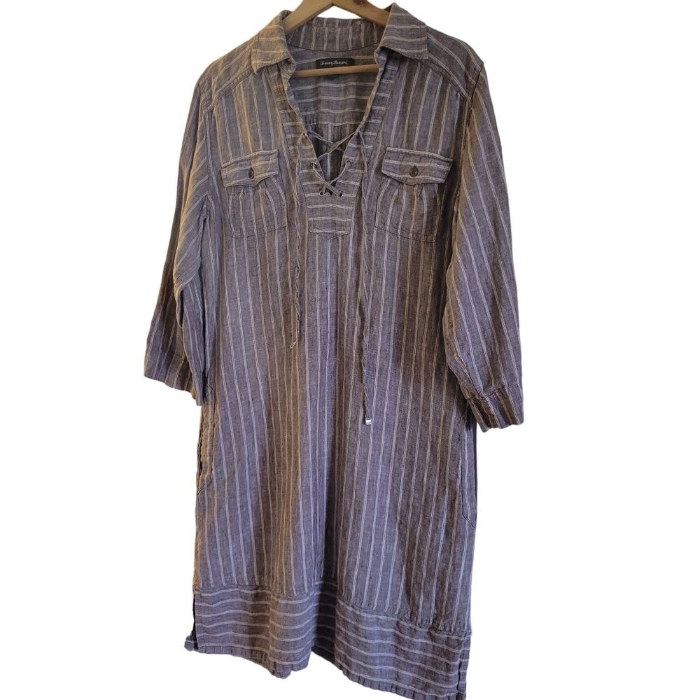 Tommy Bahama M/M Two Palms Stripe Shirt Dress Linen Natural Brown